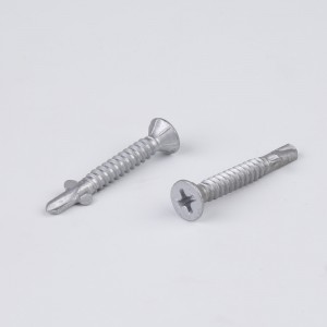 Self drilling screw with wing, Philips drive, 6 ribs under head , Dacromet