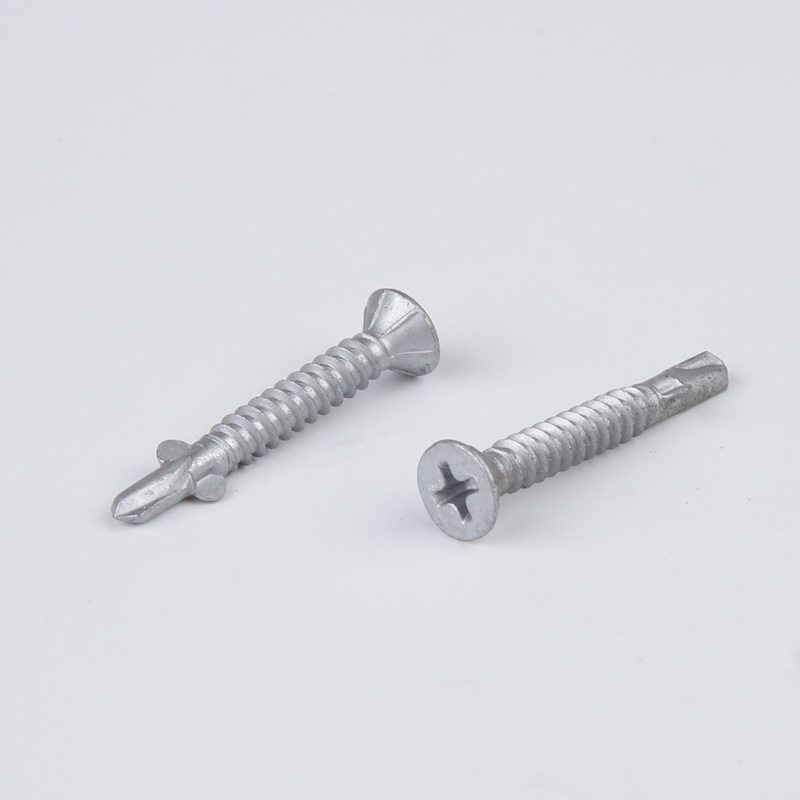 Self drilling screw with wing, Philips drive, 6 ribs under head , Dacromet