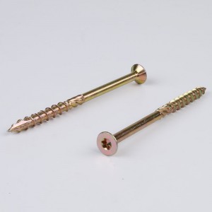flat head wood construction screw with ribs under head yellow zinc plated